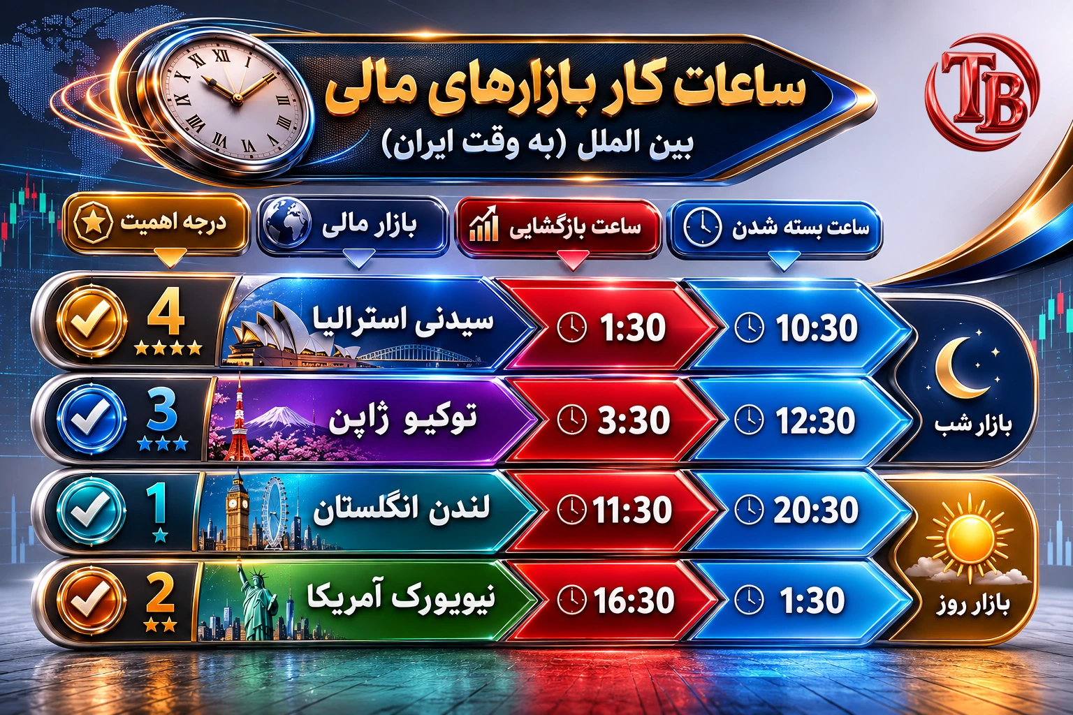 ساعات کار بازارهای مالی بینالملل به وقت ایران