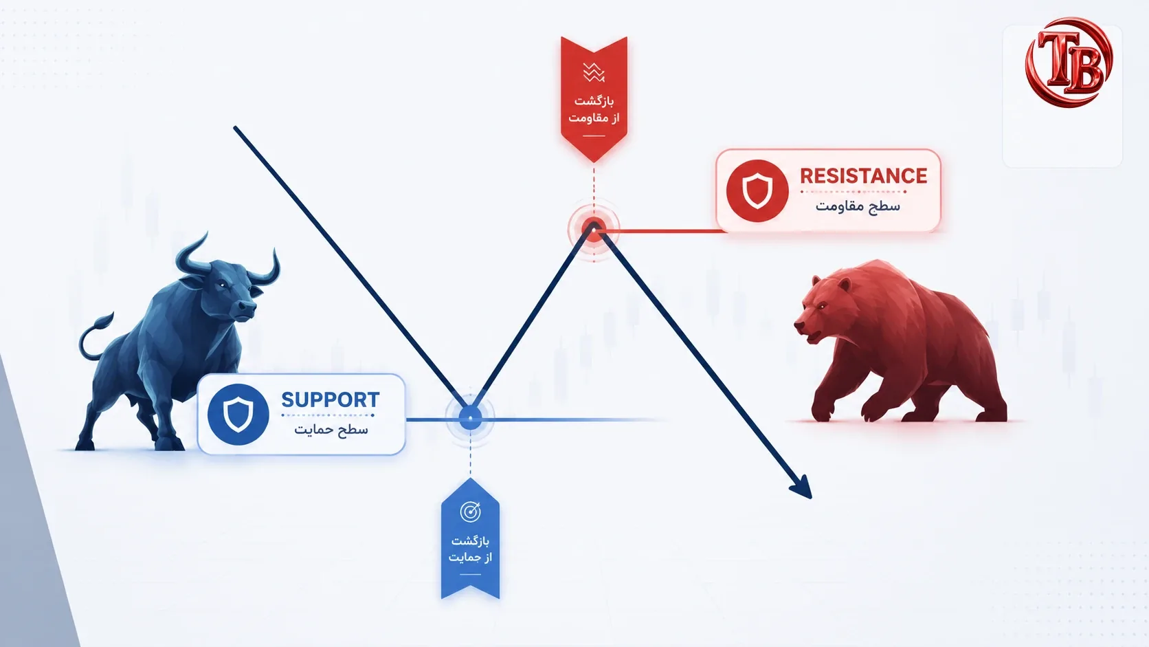 نمای کلی حمایت و مقاومت: حمایت بهعنوان کف قیمت و مقاومت بهعنوان سقف قیمت